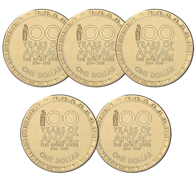 Australia WWI Centenary Spirit Lives 2014-18 $1 Aluminum-Bronze Uncirculated 5-Coin Set
