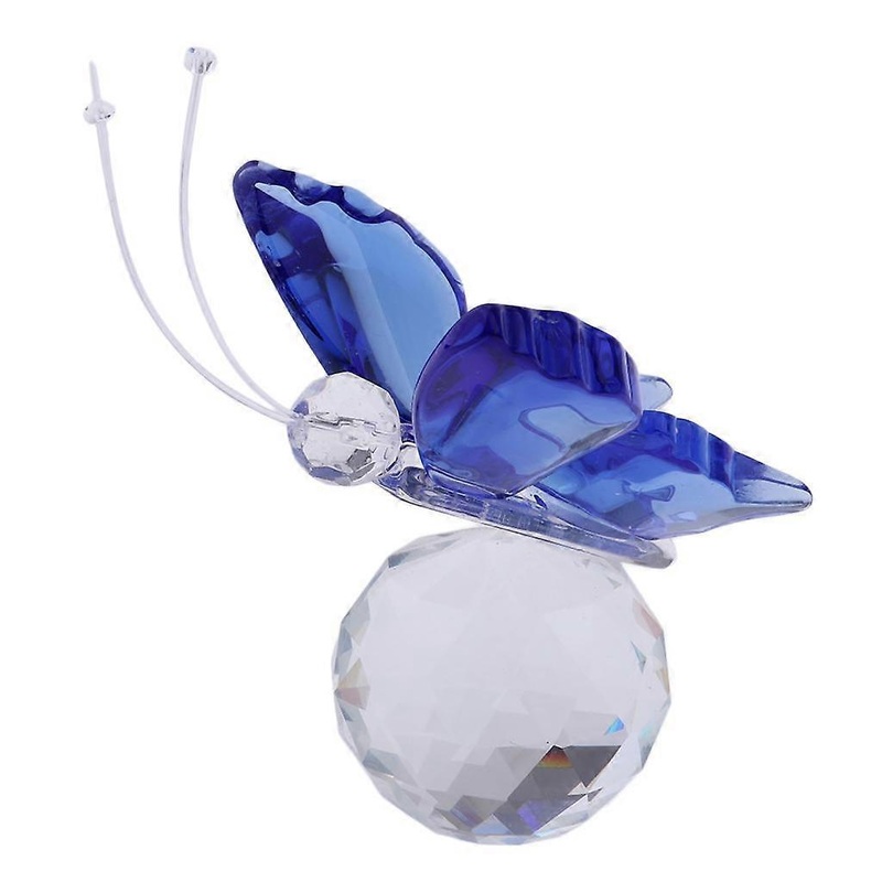 Crystal Flying Butterfly with Ball Base Figurine Cut Glass Ornament Blue