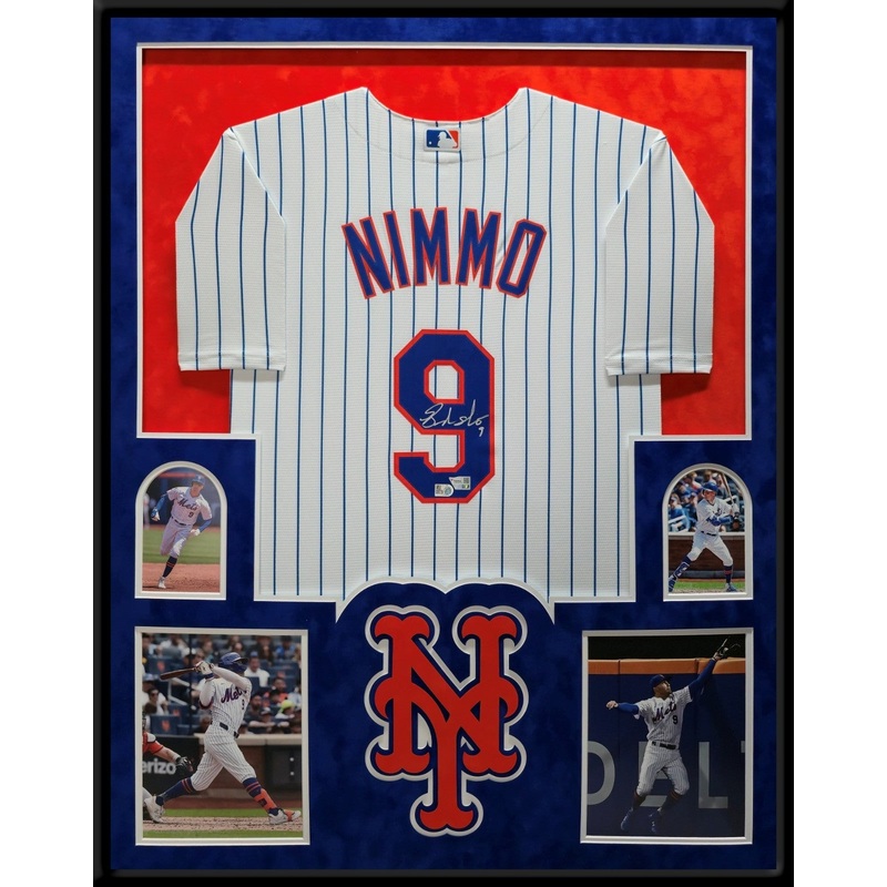 SUEDE FRAMED N.Y. METS BRANDON NIMMO AUTOGRAPHED SIGNED JERSEY FANATICS HOLO