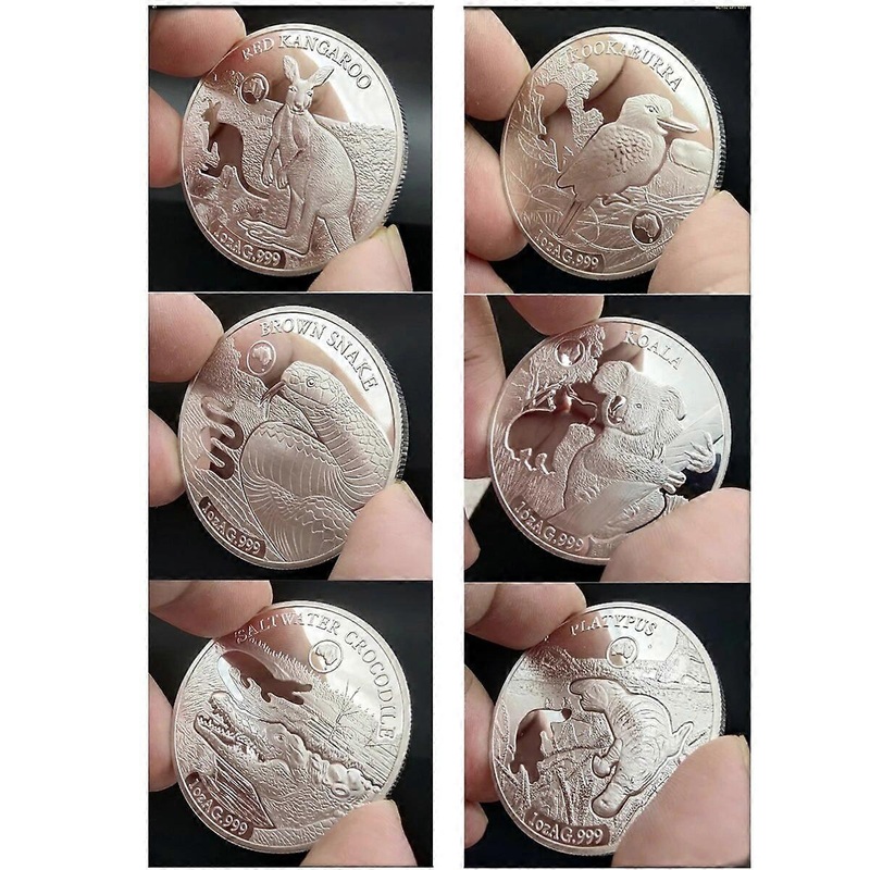 6Pcs/Set Australian Animals Collectible Coins Kangaroo Koala Crocodile Snake Kookaburra Souvenir Coin Set Home Decor Art Crafts