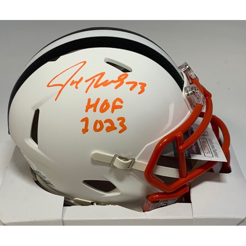 Browns JOE THOMAS Signed Riddell WHITE Speed Mini Helmet AUTO w/ HOF ’23 JSA