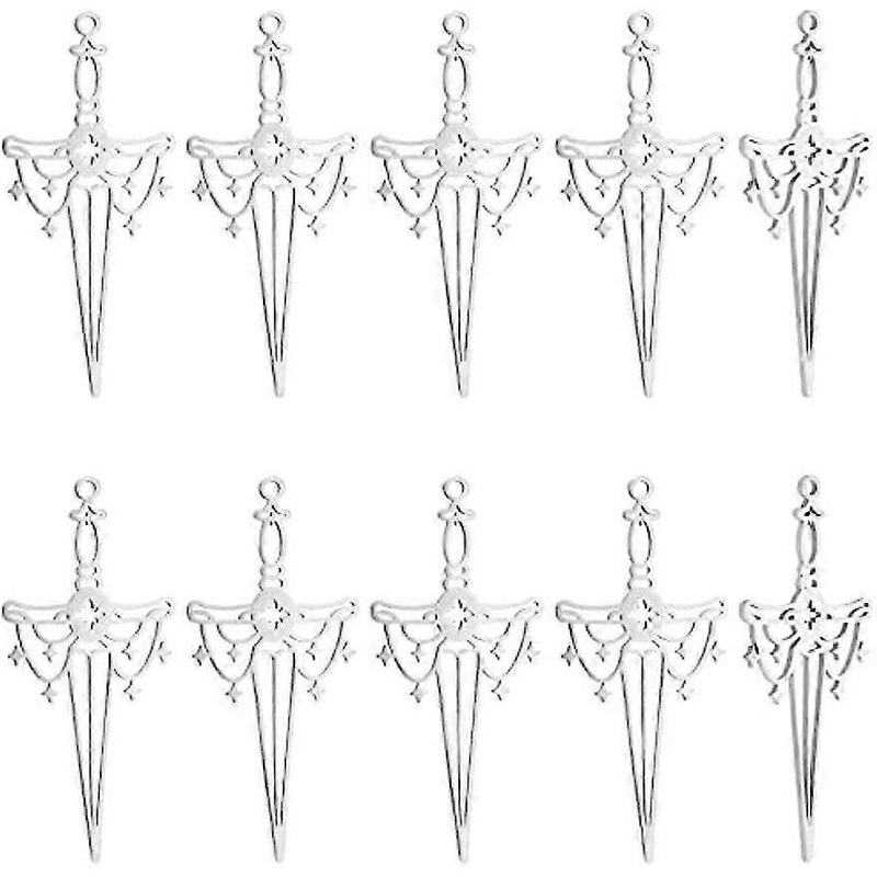 Stainless Steel Sword Pendants 10Pcs 45mm Long Filigree Charms for Jewelry Making
