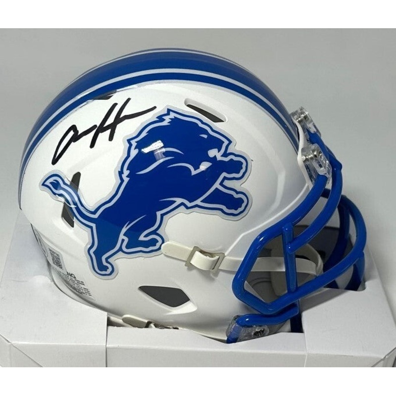 Lions AIDAN HUTCHINSON Signed Riddell FLAT WHITE Speed Mini Helmet AUTO – BAS