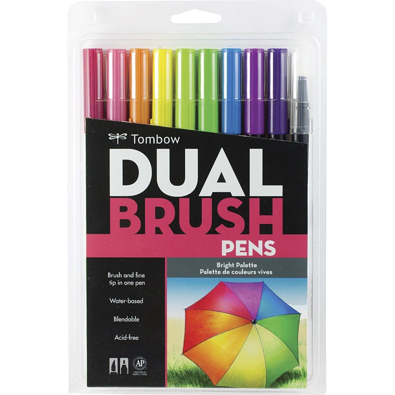 Tombow Dual Brush Pen 10 Color Set, Bright