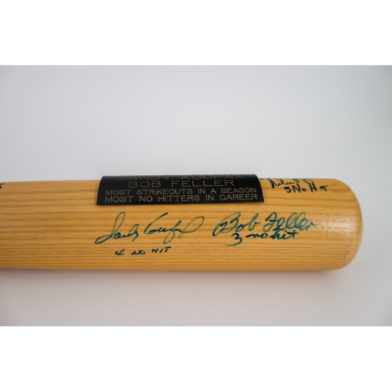 Nolan Ryan, Sandy Koufax, Bob Feller The No Hitter Bat JSA COA