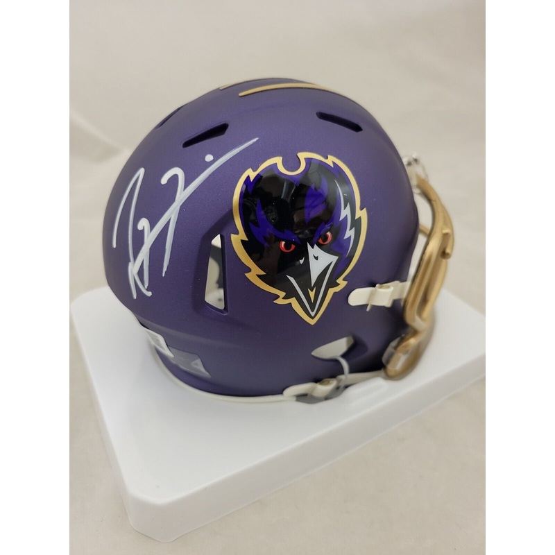 RAY LEWIS SIGNED BALTIMORE RAVENS ALTERNATE SPEED MINI HELMET BECKETT