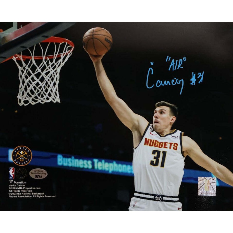 Vlatko Cancar Autographed Denver Nuggets 8×10 Action Photo Dunk LSM COA