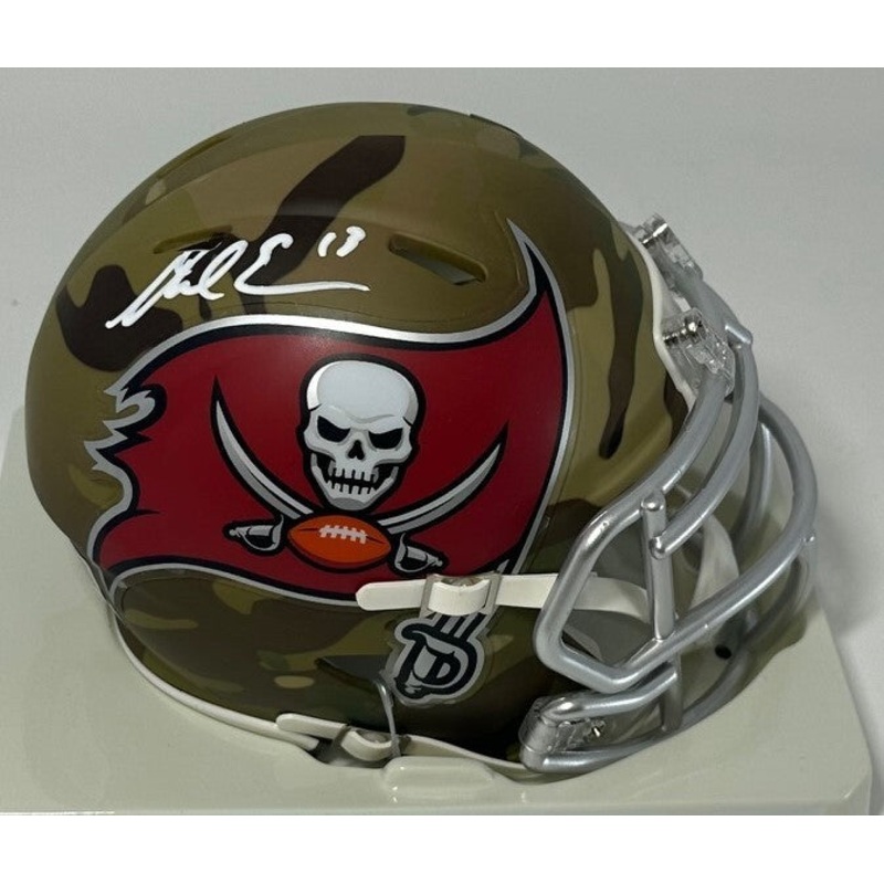 Buccaneers Receiver MIKE EVANS Signed CAMO Speed Mini Helmet AUTO – BAS