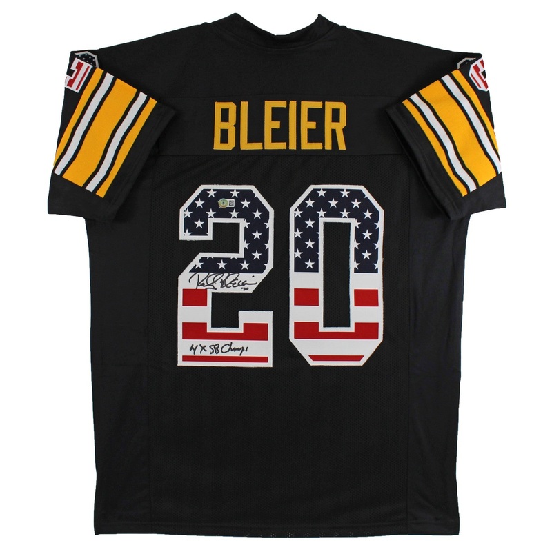 Rocky Bleier 4x SB Champ Signed Black Pro Style Jersey w/ USA #’s BAS Witness
