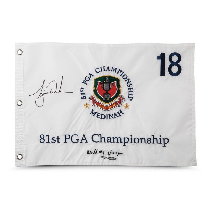 Tiger Woods Autographed World #1 8/99-9/04 1999 PGA Pin Flag UDA LE 500