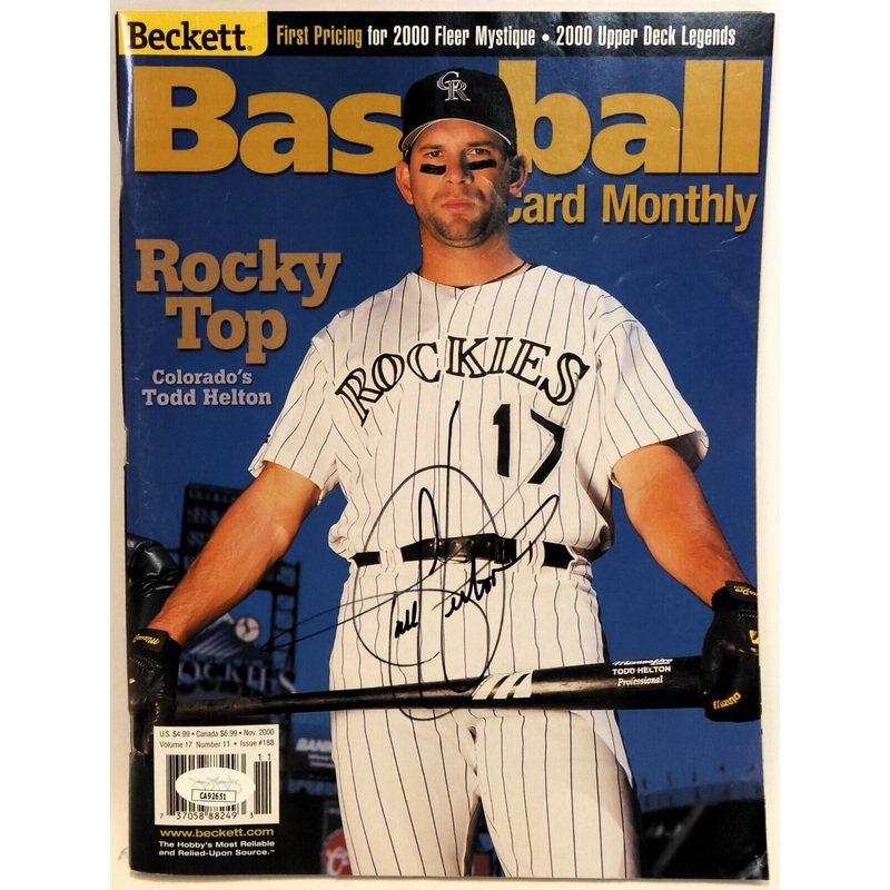 Todd Helton Autographed Baseball Card Monthly Magazine JSA COA