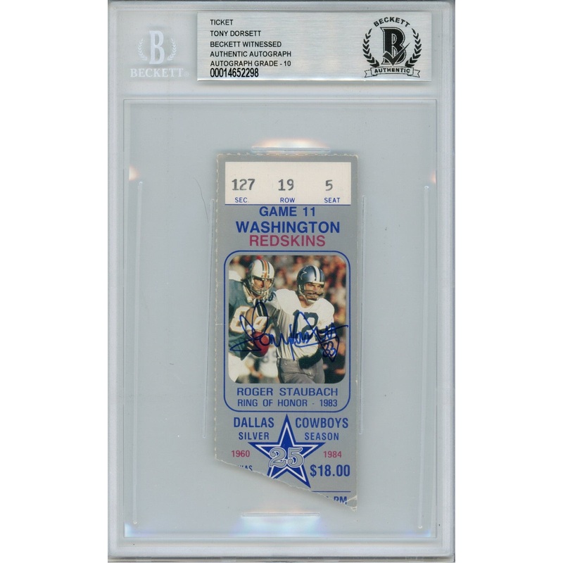 Tony Dorsett Signed Dallas Cowboys 12/9/84 Full Ticket Stub Slab Beckett 39454