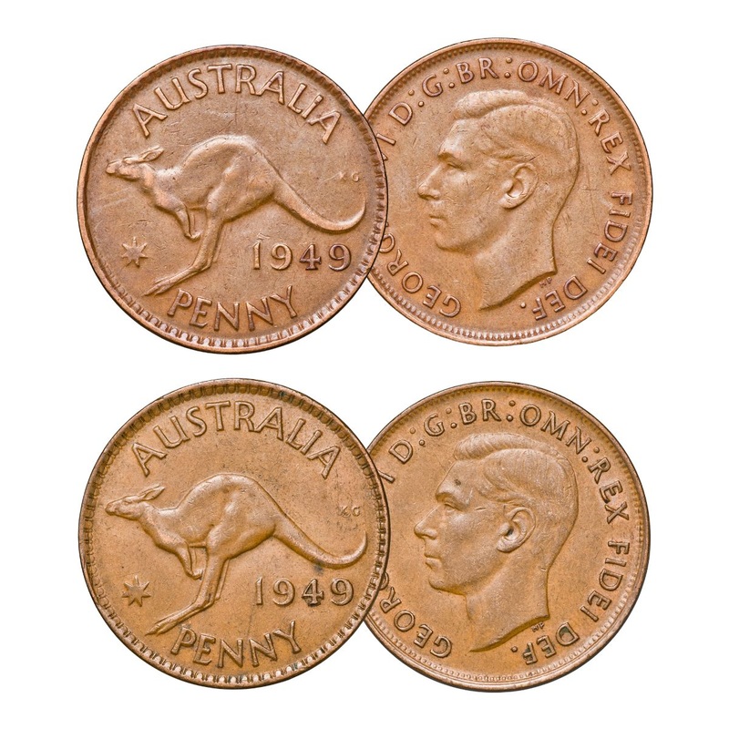 1949 Penny Double Date & Standard Type Pair Fine-Very Fine