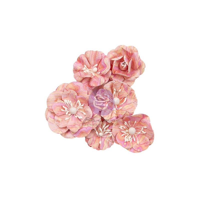 Prima Marketing Mulberry Paper Flowers – Marbled With Love/Strawberry Milkshake