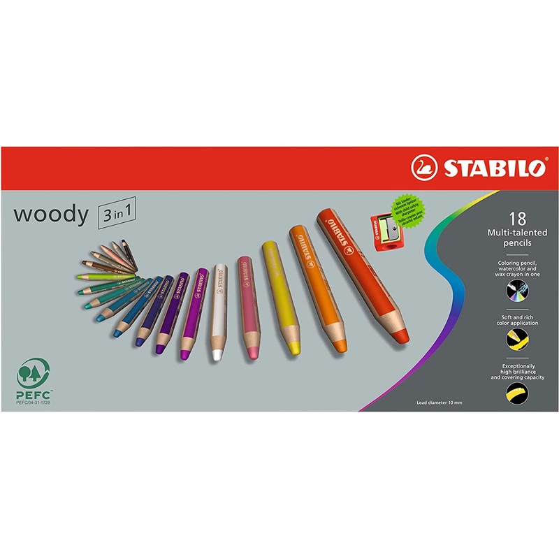 STABILO woody 3 in 1, Sets, 18-Color Set with Sharpener