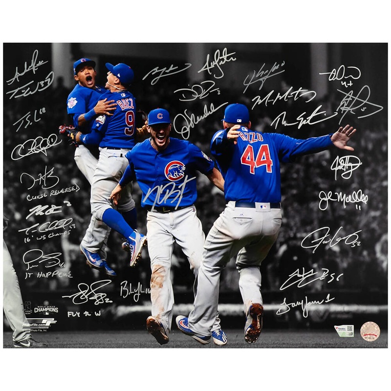 2016 Cubs Team Signed 2016 World Series Infield 16×20 Photo (25 Sigs) – (SS COA)