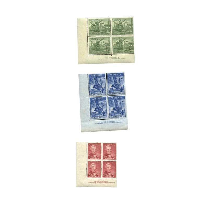 Australia 1947 2, 3d & 5d Newcastle Stamps Authority Imprint Block of Four Set of 3 Mint Unhinged