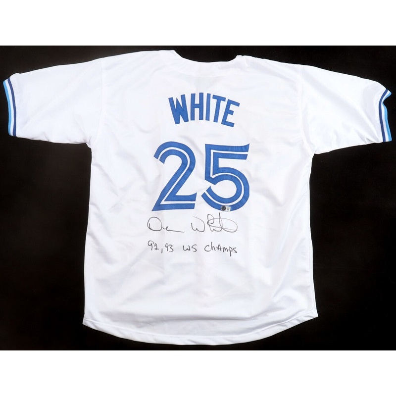 Devon White Signed Toronto Blue Jays Jersey Inscribed 92, 93 WS Champs (Beckett)