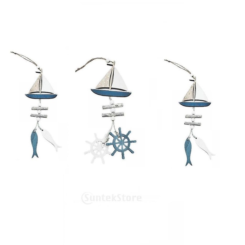Nautical Sailboat Miniature Sailing Boat Beach Themed Decoration Rudder/Fish