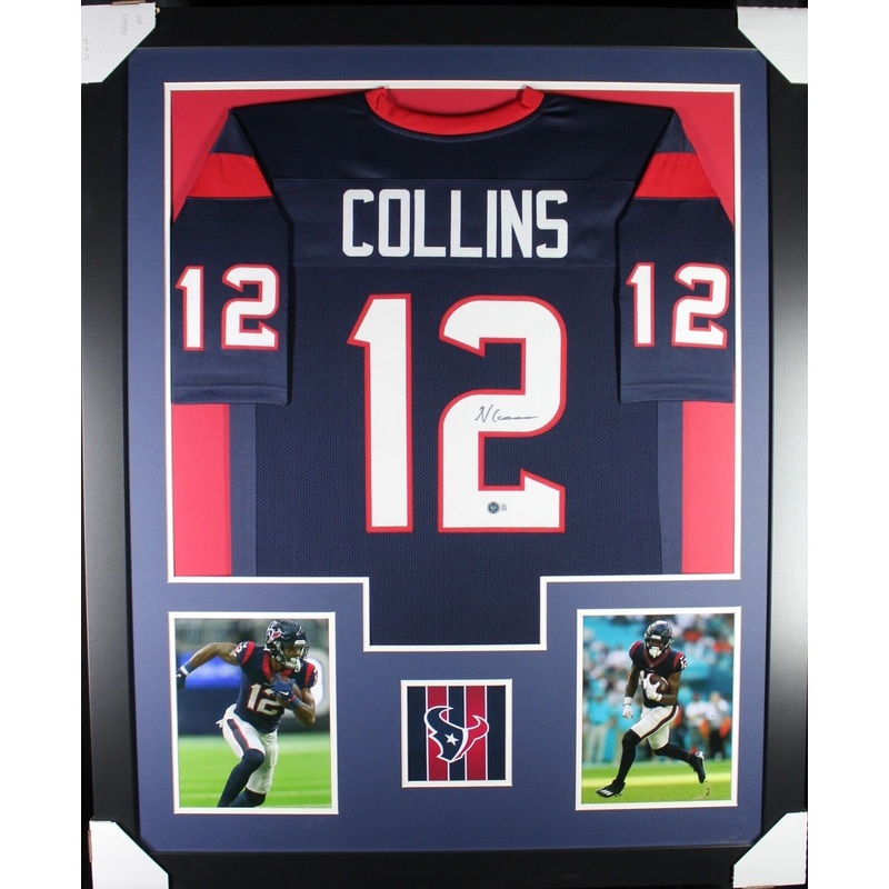NICO COLLINS (Texans navy TOWER) Signed Autographed Framed Jersey Beckett