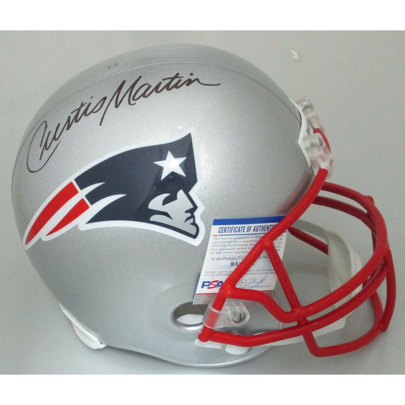 Patriots CURTIS MARTIN Signed Full Size Riddell Replica Helmet AUTO – PSA