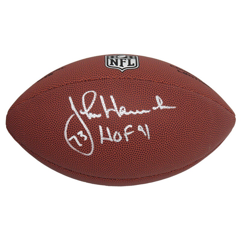 Patriots JOHN HANNAH Signed Wilson Full Size NFL Football w/HOF’91 – SCHWARTZ