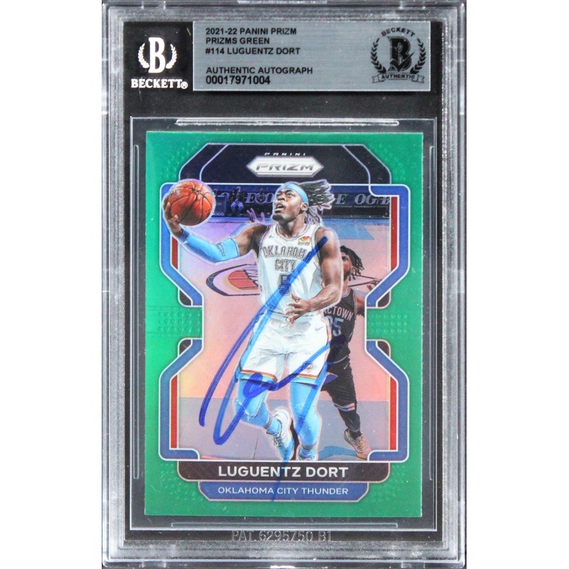 Thunder Luguentz Dort Signed 2021 Panini Prizm Green #114 Card BAS Slabbed