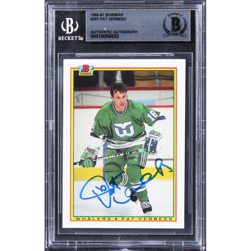 Whalers Pat Verbeek Authentic Signed 1990 Bowman #257 Card BAS Slabbed