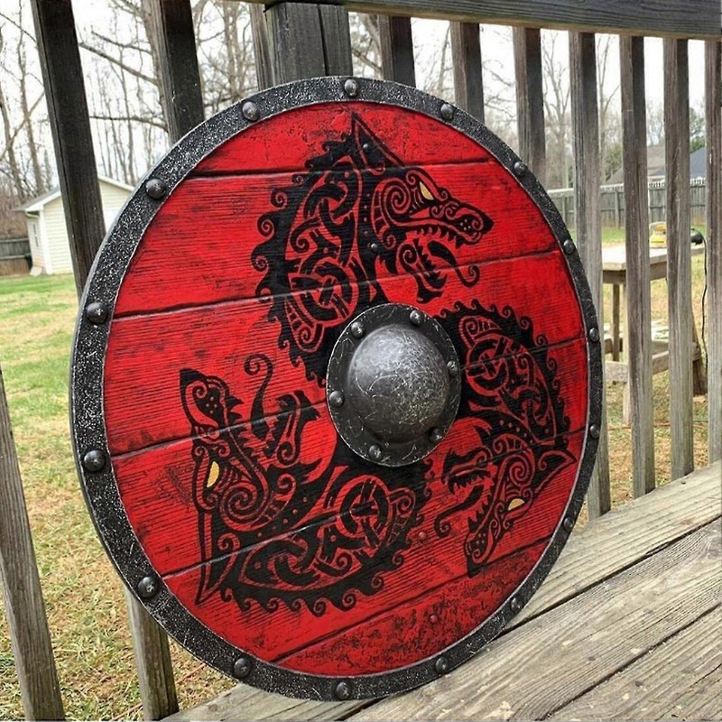 New Medieval Wood Sign Viking Wolf Warrior Handcrafted Battle Ready Shield Medieval Viking Warrior Shield Wall Hanging Decor