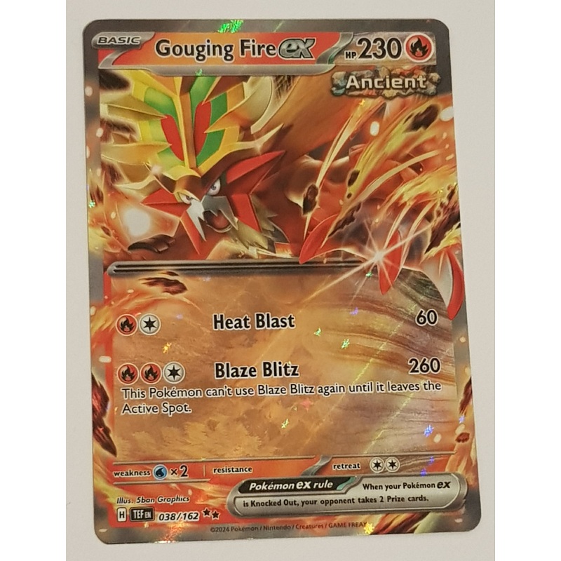 Pokemon Scarlet and Violet Temporal Forces Gouging Fire Ex #038/162 Rare Holo Trading Card
