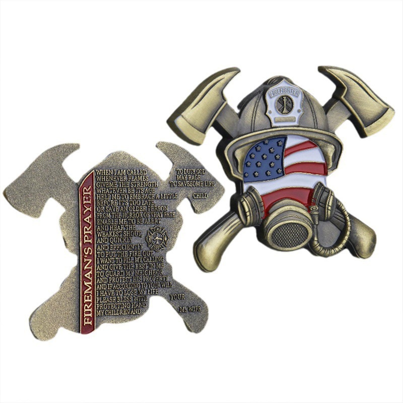 United States Firefighter Prayer Challenge Coin Fire Respirator Shaped