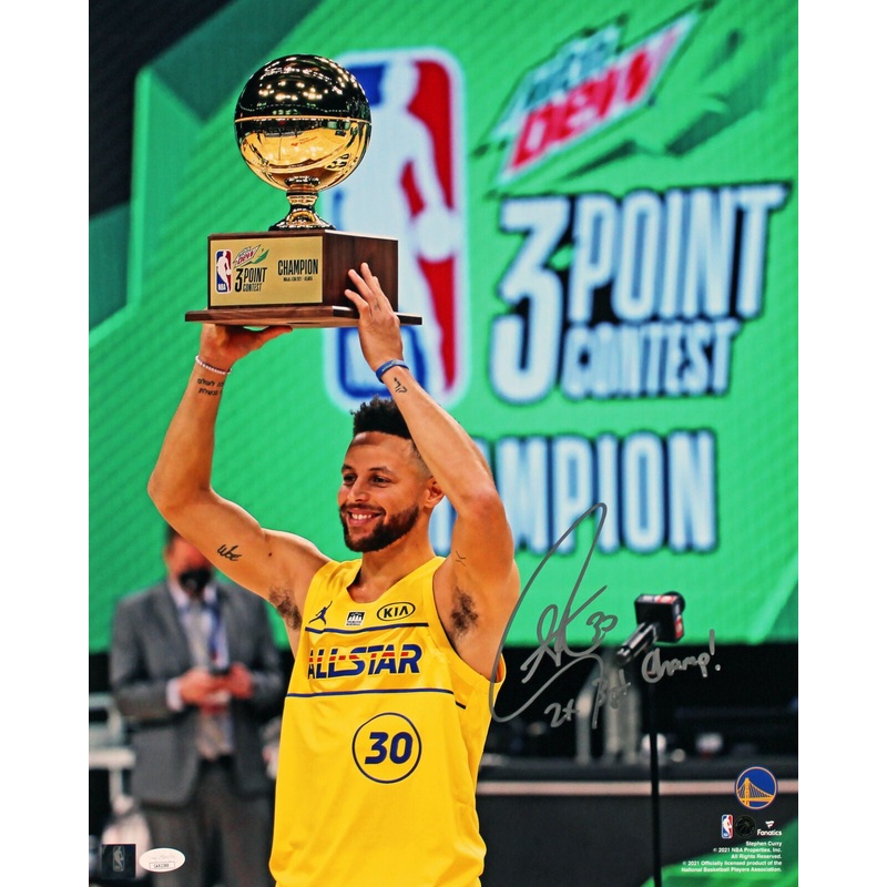 Warriors Stephen Curry 2x 3pt Champ! Signed 16×20 All-Star Game Photo JSA