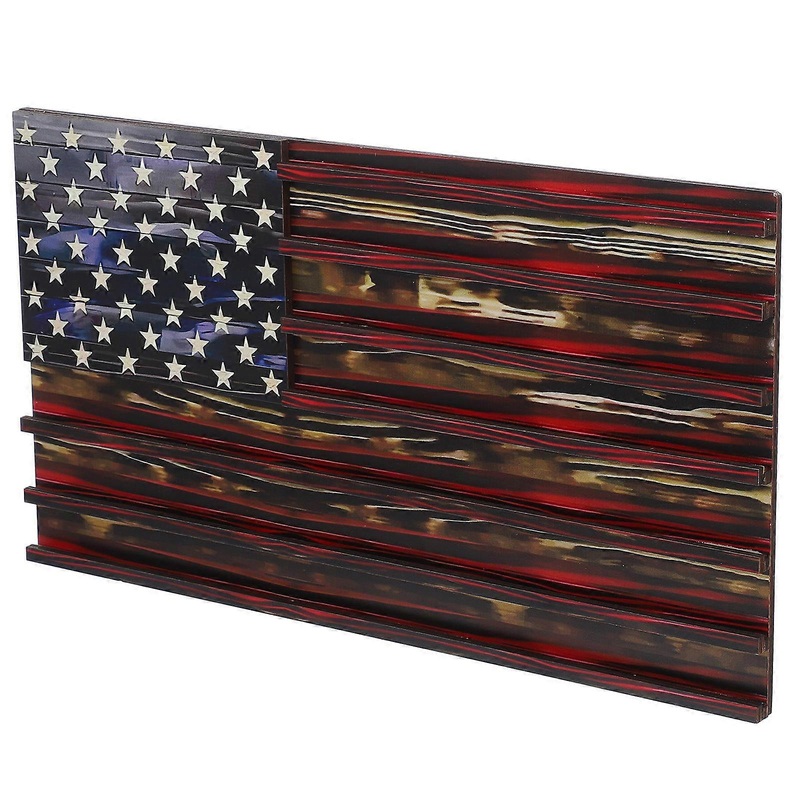 Wooden American Flag Holder Coin Display Shelf for Medals Badges Wall Mount Design Law Enforcement Collectors