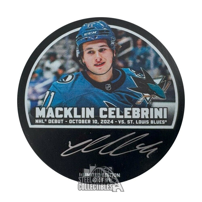 Macklin Celebrini Autographed San Jose Sharks Debut Hockey Puck /99 – Fanatics