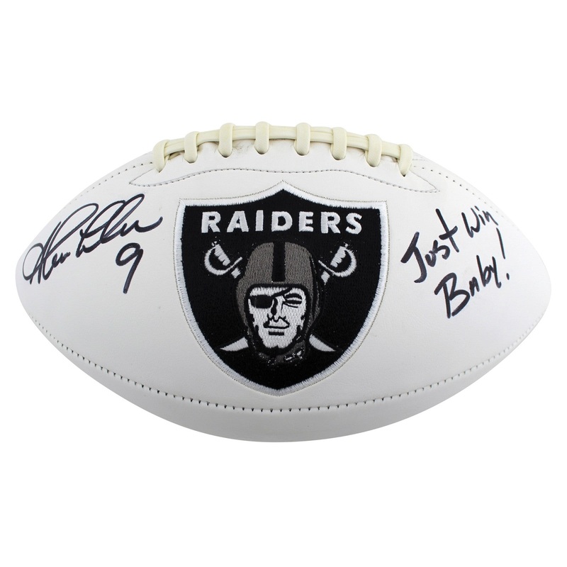 Raiders Shane Lechler Just Win Baby Signed White Panel Logo Football BAS Witness