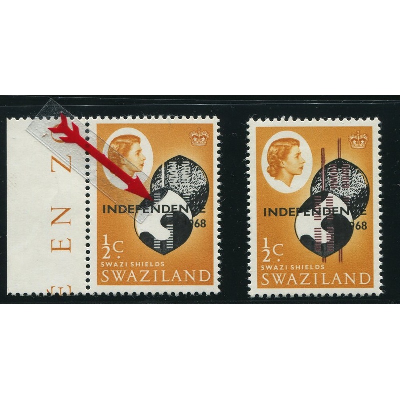 SWAZILAND 1968 1/2c BROWN OMITTED  NEVER HINGED MINT