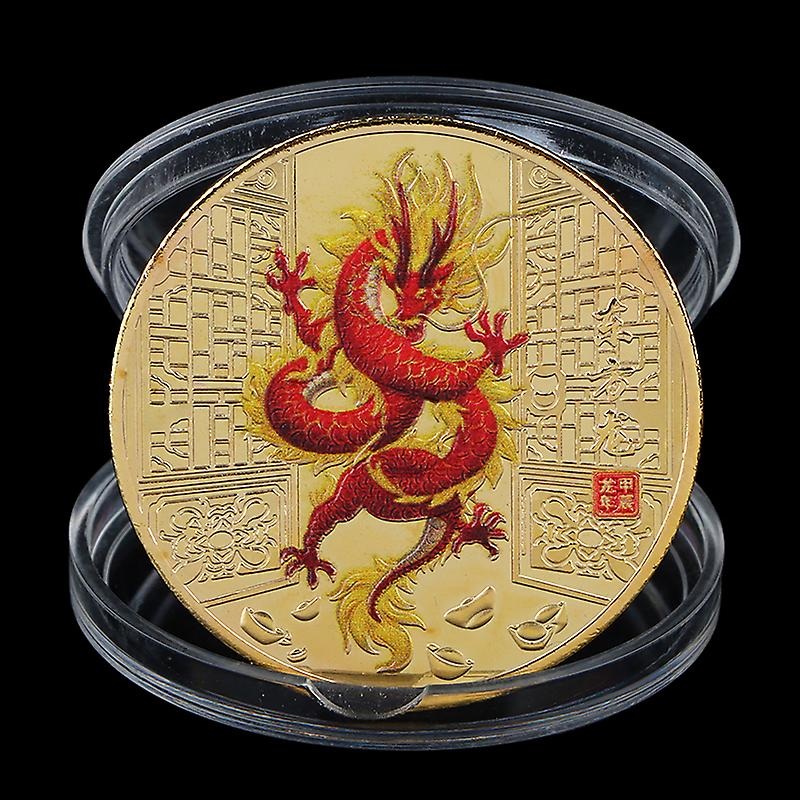 1pc 2024 New Year Of The Dragon Commemorative Coins Painted Chinese Zodiac Medals Badge Collectibles Commemorative Gift