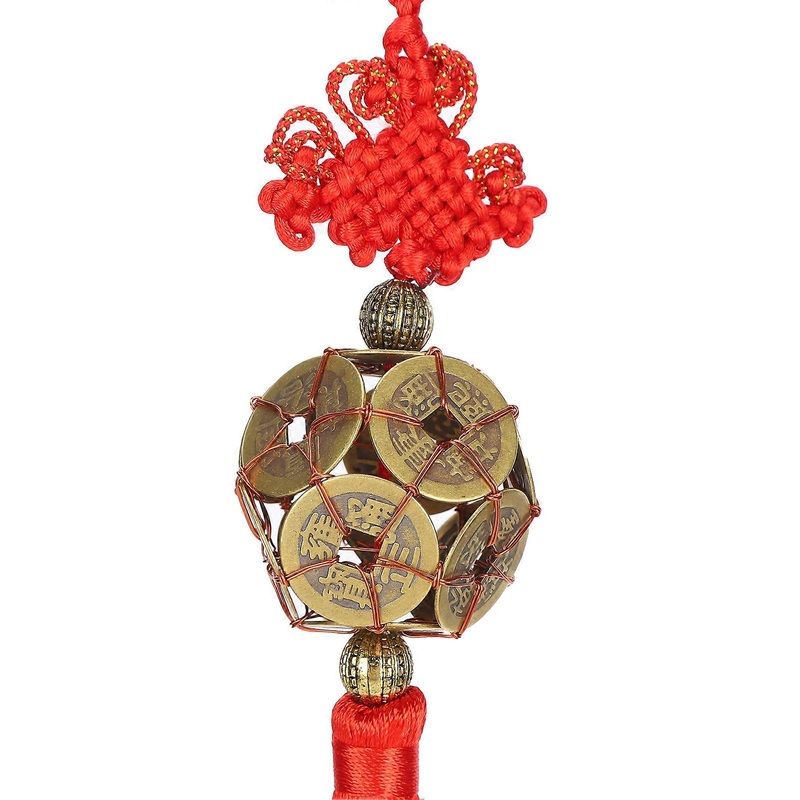 2Pcs Chinese Fortune Coins and Knot Pendant Ancient Coins Ornament Hanging for Car/Bag