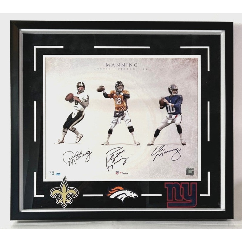 Archie, Peyton, Eli Manning Autographed Photo in 27.5×24 Framing Fanatics COA