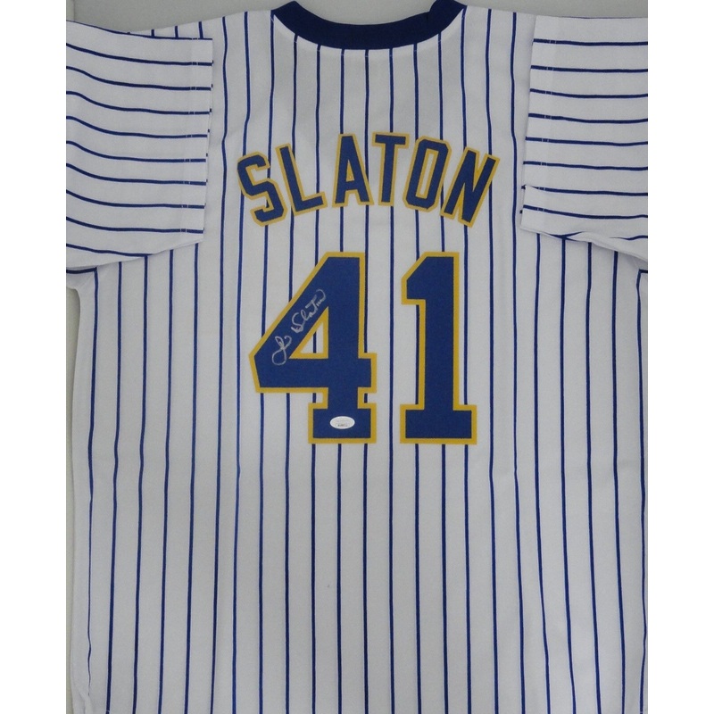 Brewers 82 AL Champ JIM SLATON Signed Custom Replica Pinstripe Jersey AUTO – JSA
