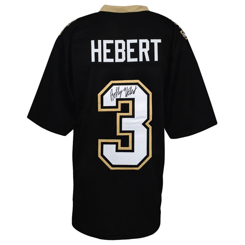 Bobby Hebert (SAINTS) Signed Black Custom Football Jersey – (SCHWARTZ COA)