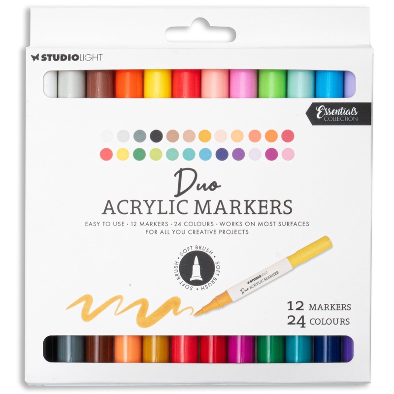Studio Light Essentials Duo Acrylic Markers – 12 Markers, 24 Colours