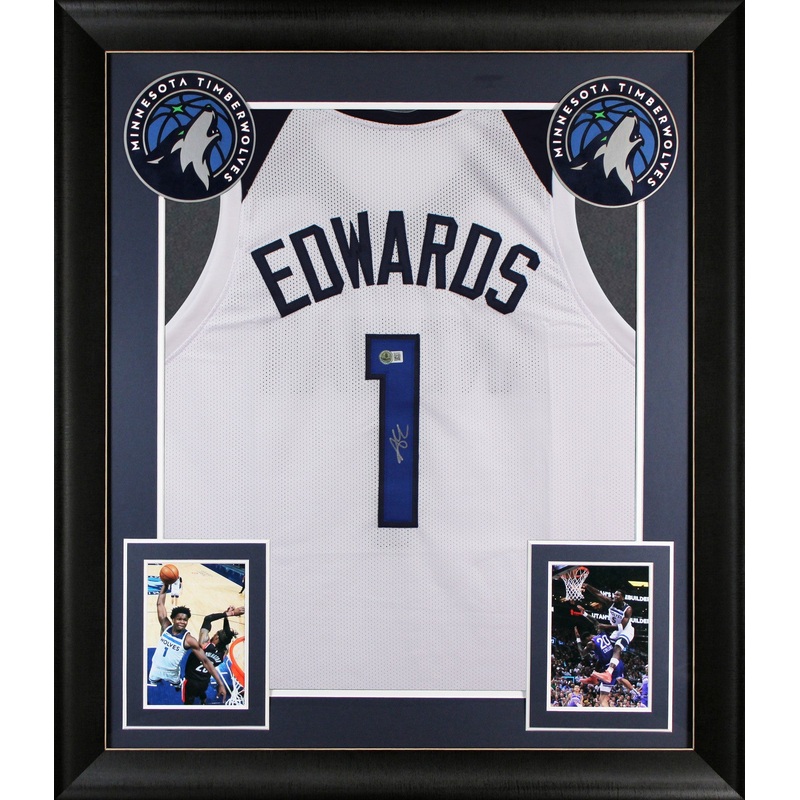 Anthony Edwards Authentic Signed White Pro Style Framed Jersey Autographed JSA
