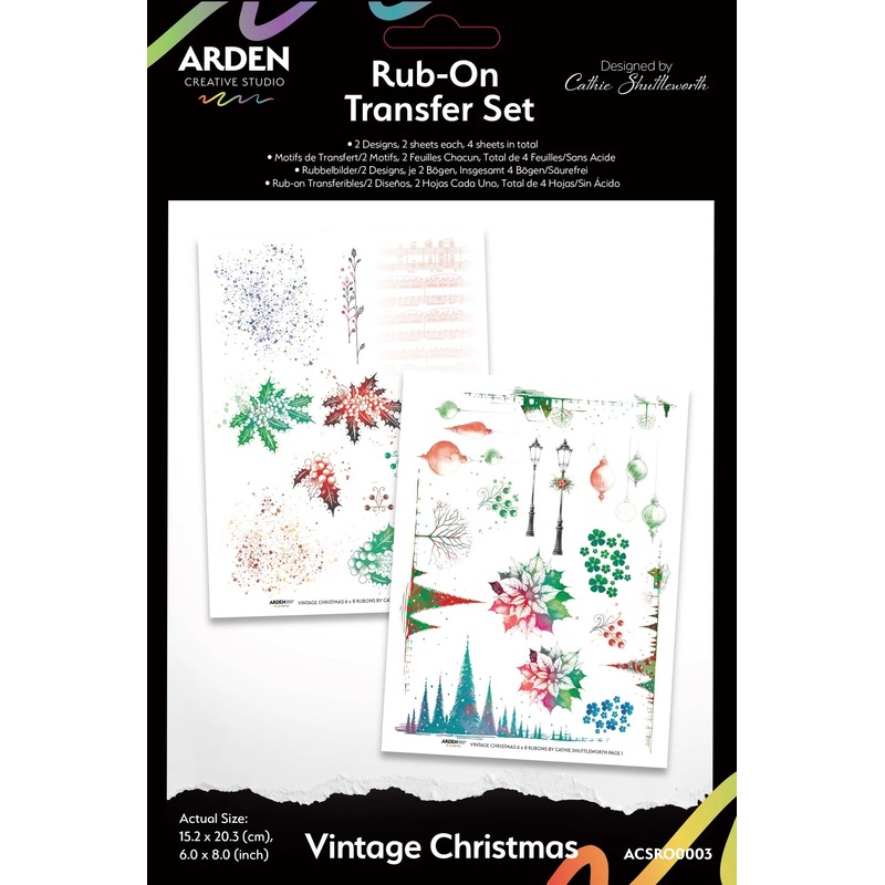 Arden Creative Studio Vintage Christmas 6in x 8in Rub-On Transfer Set