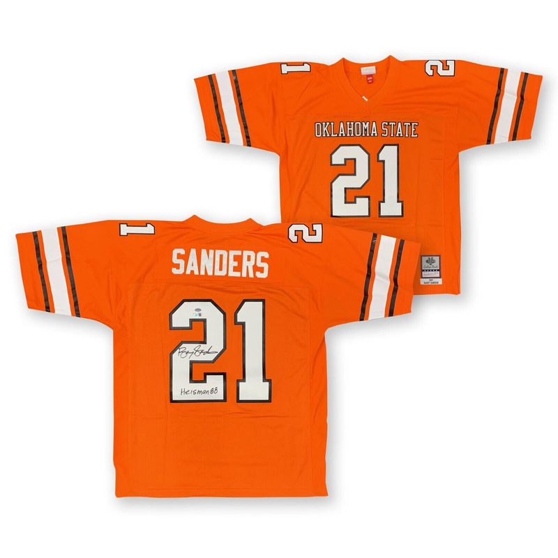 Barry Sanders Autographed Oklahoma State Mitchell Ness Heisman Jersey Beckett