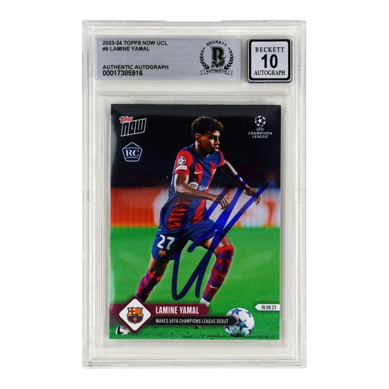 Lamine Yamal Signed 2023-24 Topps Now UCL #9 Rookie Card – BGS Autograph 10