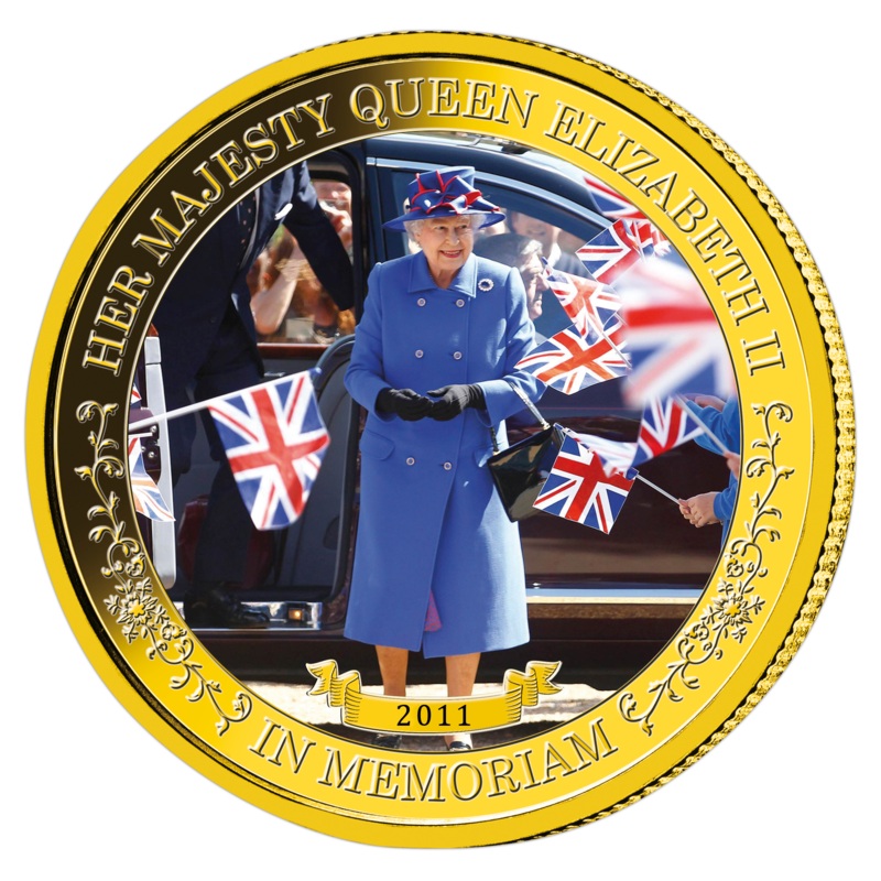 Life of Queen Elizabeth II 2022 $1/4 2011 British Flags Gold-plated Prooflike Coin
