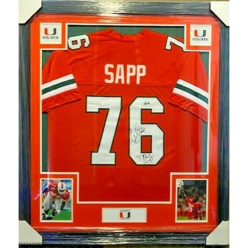 Warren Sapp Signed Miami Hurricanes 36x 39 Framed Jersey (Beckett) Def. Tackle