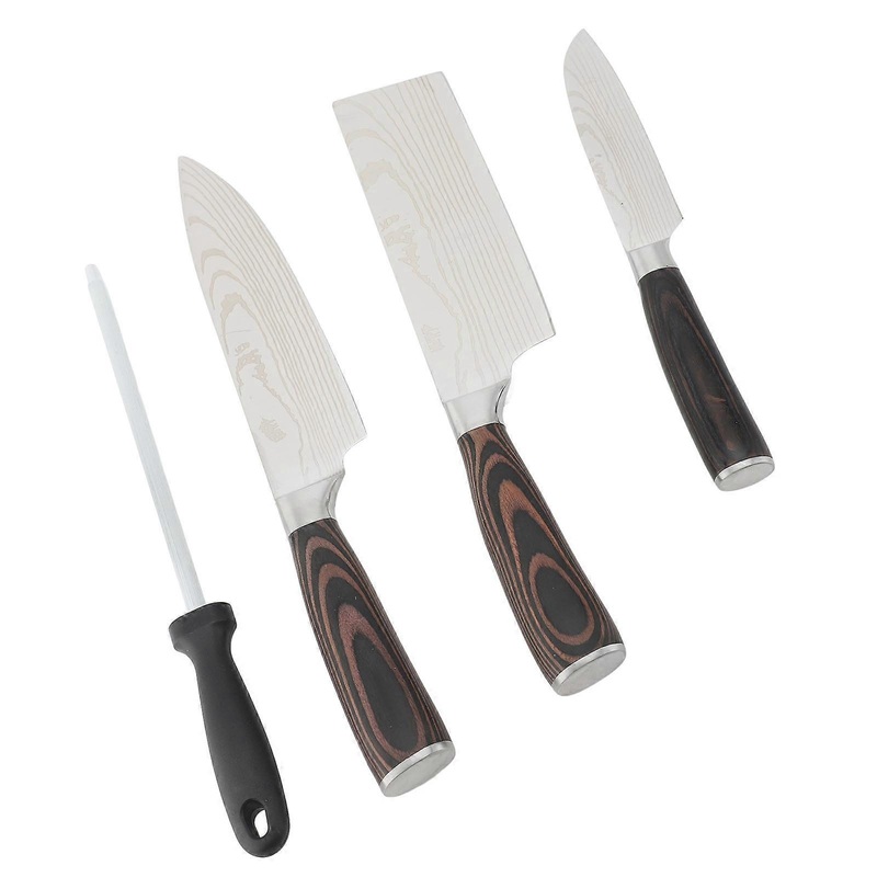 3PCS Chef Cutter Set with Sharpener Wood Handle 5CR15 Steel