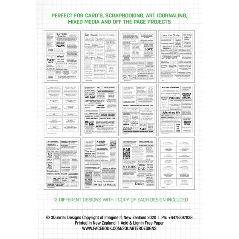 3Quarter Designs Ephemera Fussy Cutting Pack – Family Quotes